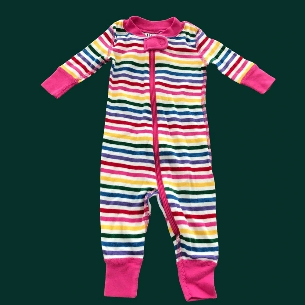 Hanna Andersson 50cm 0-3 Months Organic Cotton Rainbow Striped Pajamas One Piece
